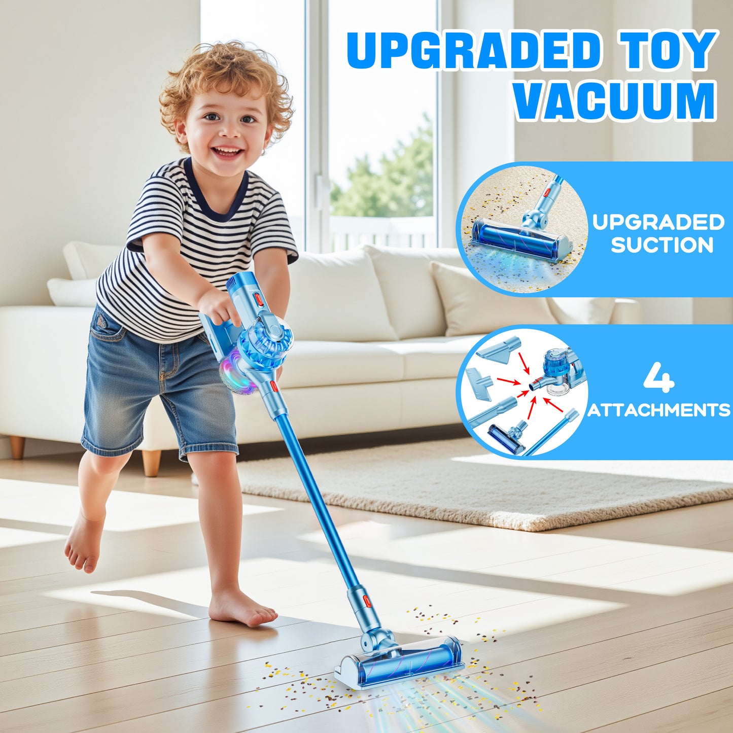 BLAXTEM 4-in-1 Kid Toy Vacuum Cleaner for Toddler Pretend Play (Light Blue)