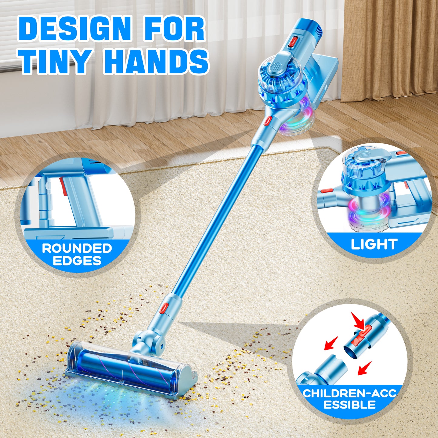 BLAXTEM 4-in-1 Kid Toy Vacuum Cleaner for Toddler Pretend Play (Light Blue)