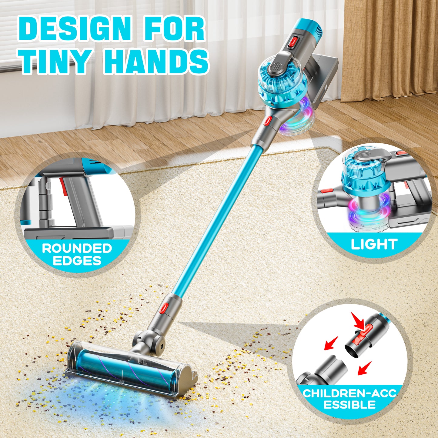 BLAXTEM 4-in-1 Kids Toy Vacuum Cleaner for Toddler Pretend Play (Blue)