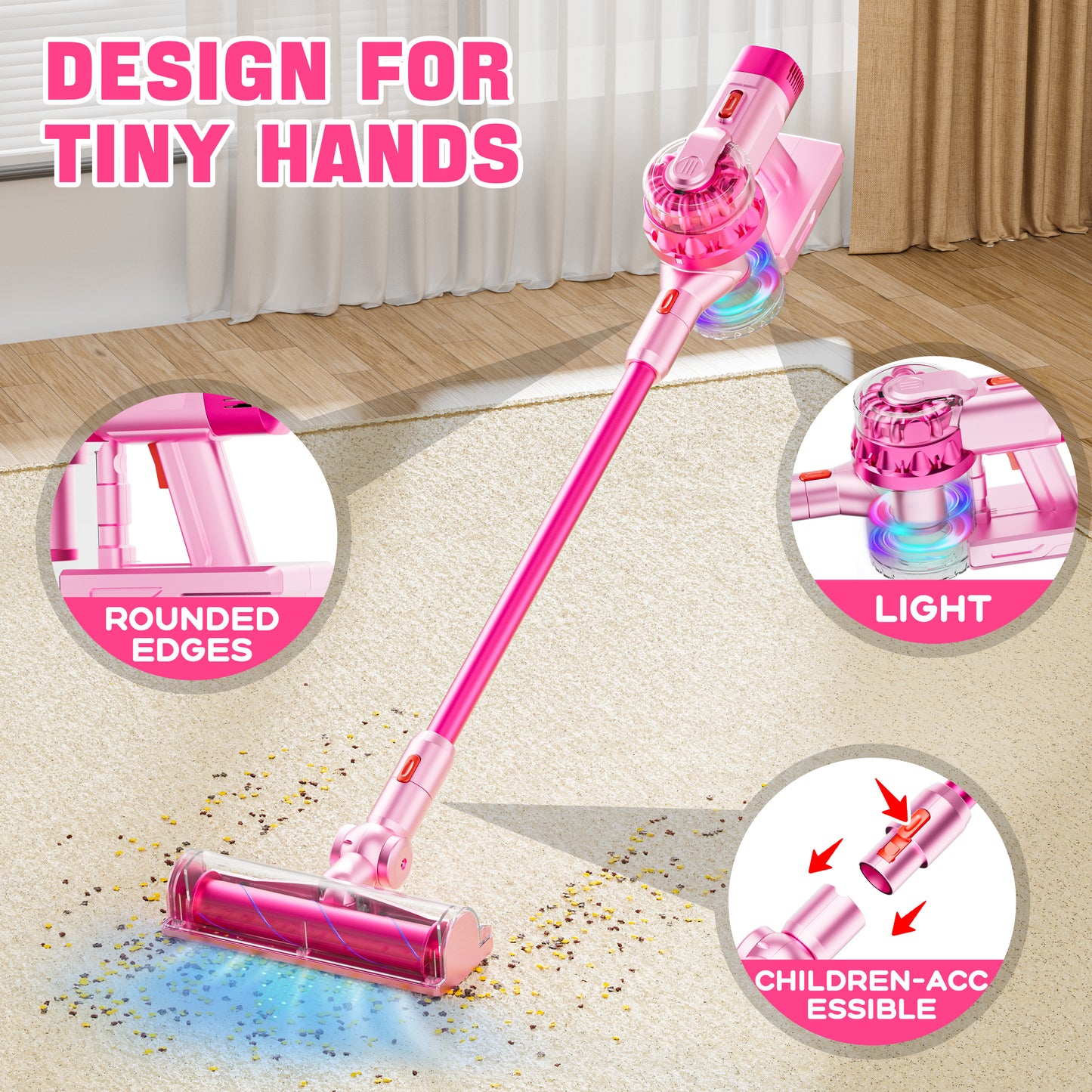 BLAXTEM 4-in-1 Kids Toy Vacuum Cleaner for Toddler Pretend Play (Pink)