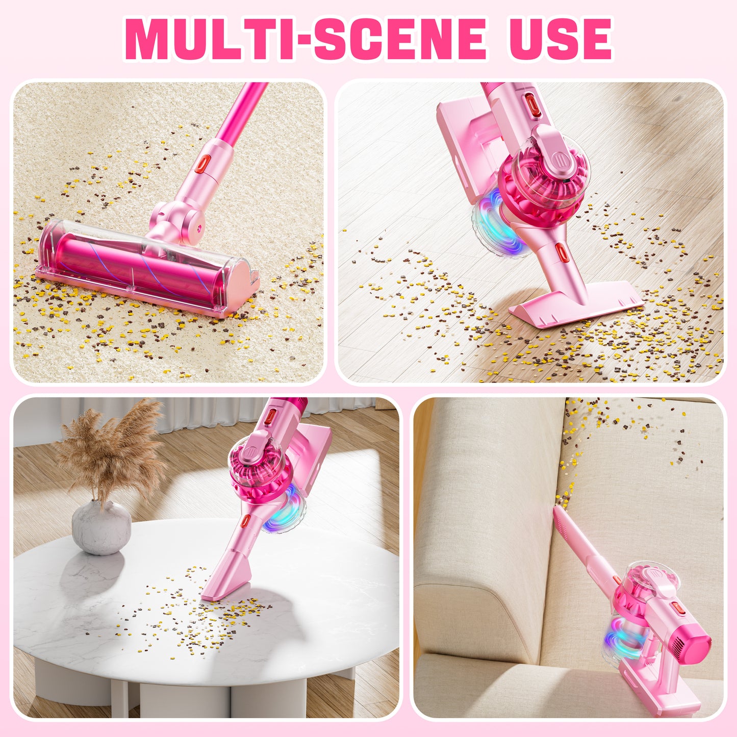 BLAXTEM 4-in-1 Kids Toy Vacuum Cleaner for Toddler Pretend Play (Pink)