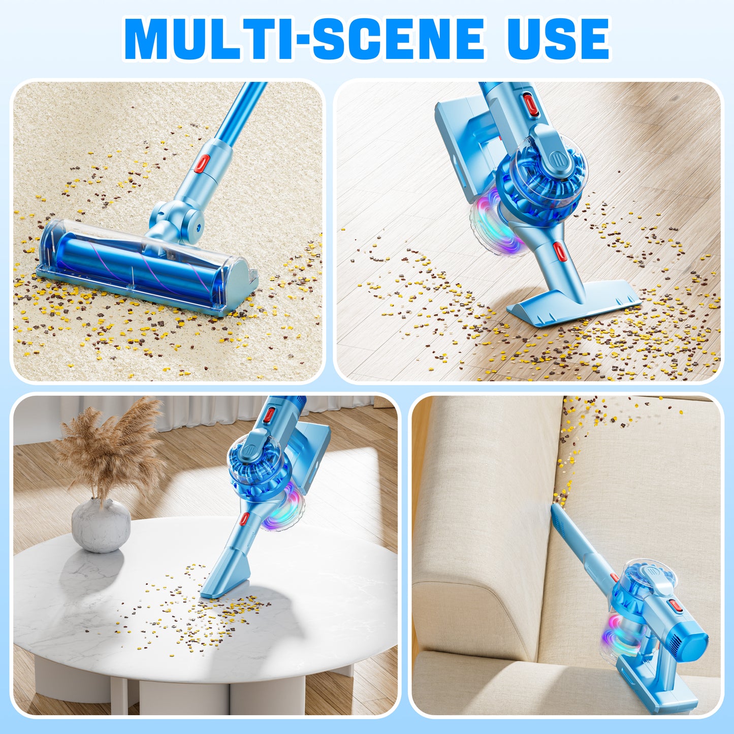 BLAXTEM 4-in-1 Kid Toy Vacuum Cleaner for Toddler Pretend Play (Light Blue)