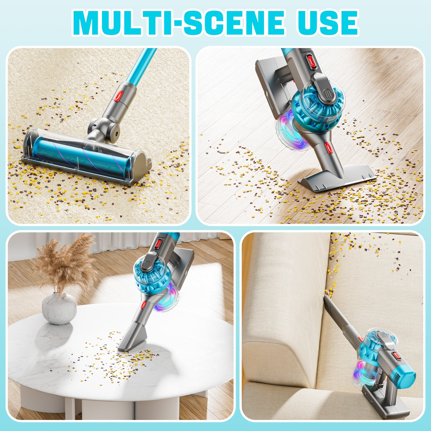 BLAXTEM 4-in-1 Kids Toy Vacuum Cleaner for Toddler Pretend Play (Blue)