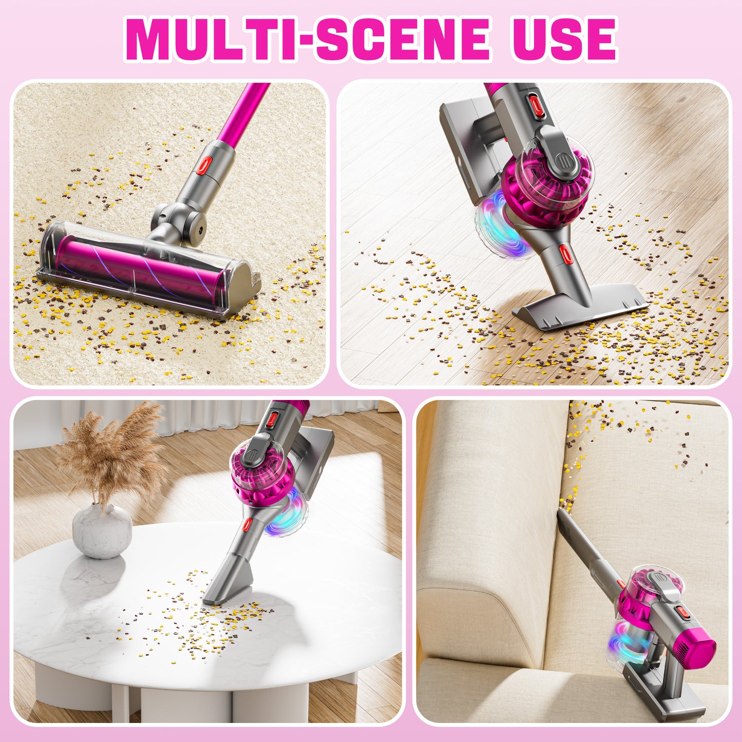 BLAXTEM 4-in-1 Kids Toy Vacuum Cleaner for Toddler Pretend Play (Rose Red)