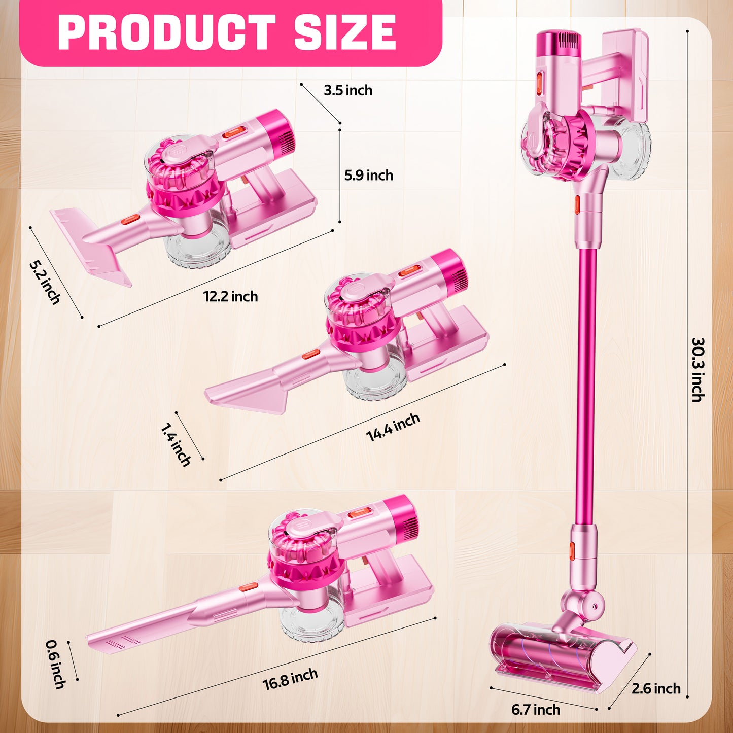 BLAXTEM 4-in-1 Kids Toy Vacuum Cleaner for Toddler Pretend Play (Pink)