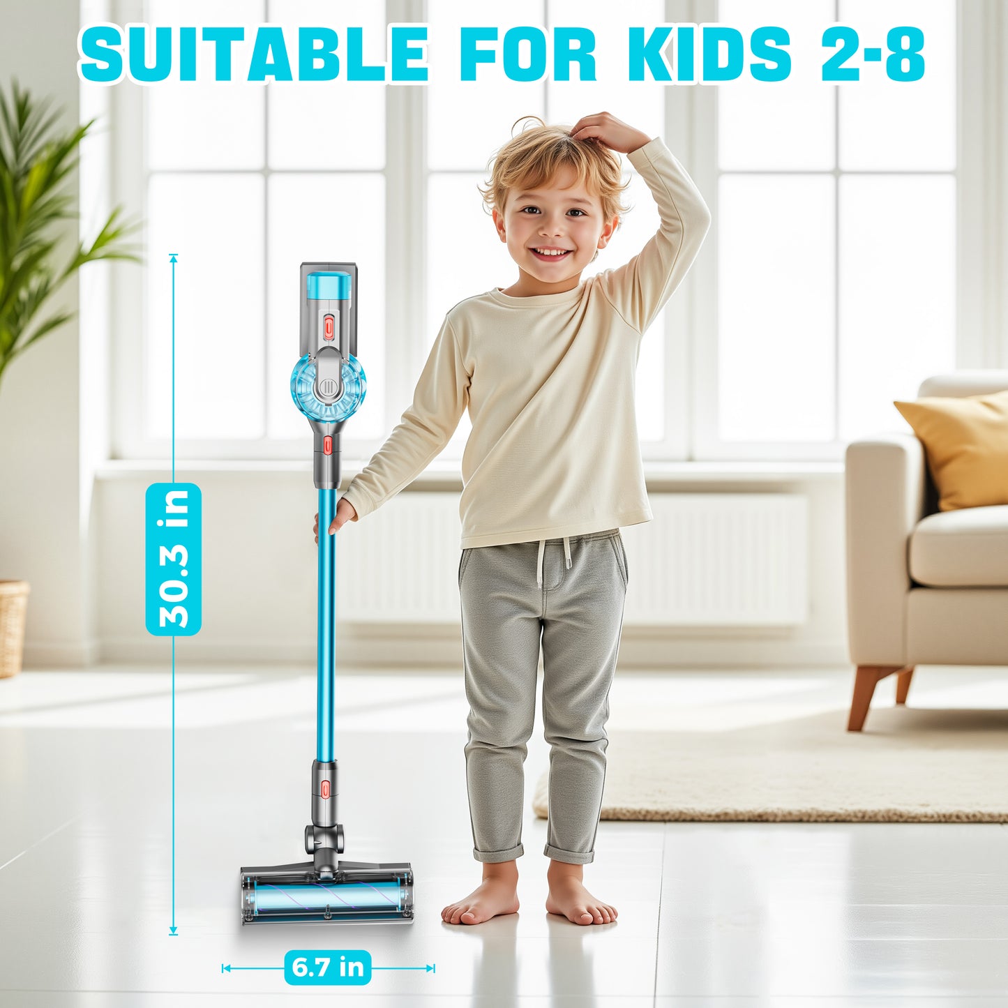BLAXTEM 4-in-1 Kids Toy Vacuum Cleaner for Toddler Pretend Play (Blue)