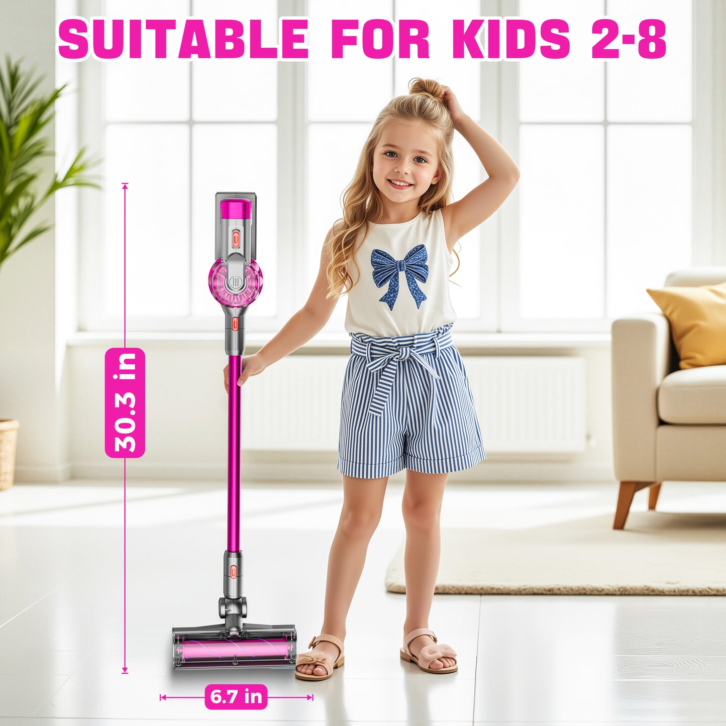BLAXTEM 4-in-1 Kids Toy Vacuum Cleaner for Toddler Pretend Play (Rose Red)