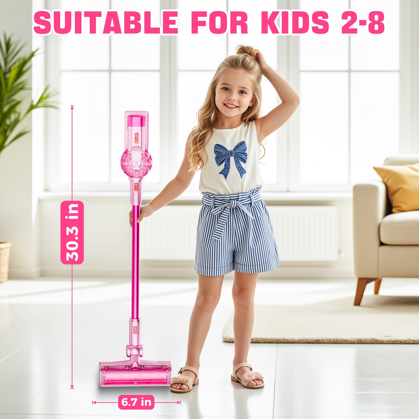 BLAXTEM 4-in-1 Kids Toy Vacuum Cleaner for Toddler Pretend Play (Pink)