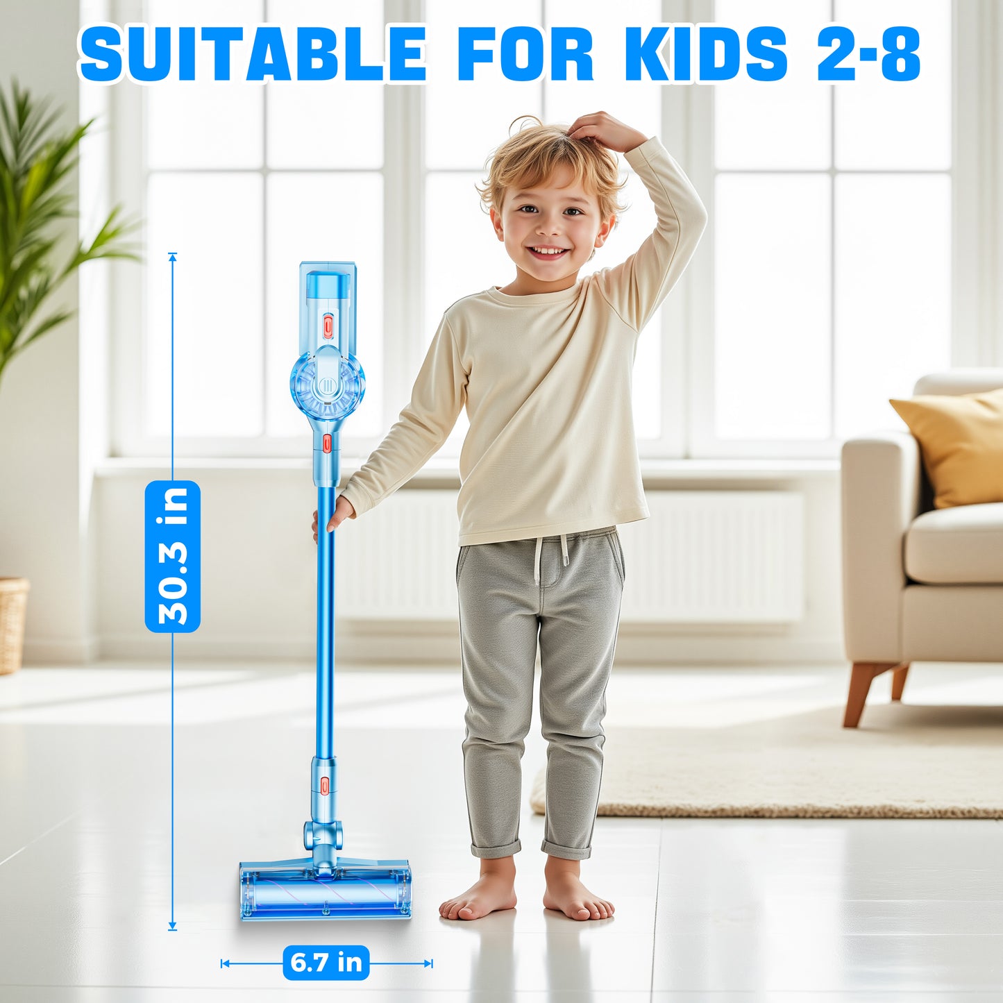 BLAXTEM 4-in-1 Kid Toy Vacuum Cleaner for Toddler Pretend Play (Light Blue)